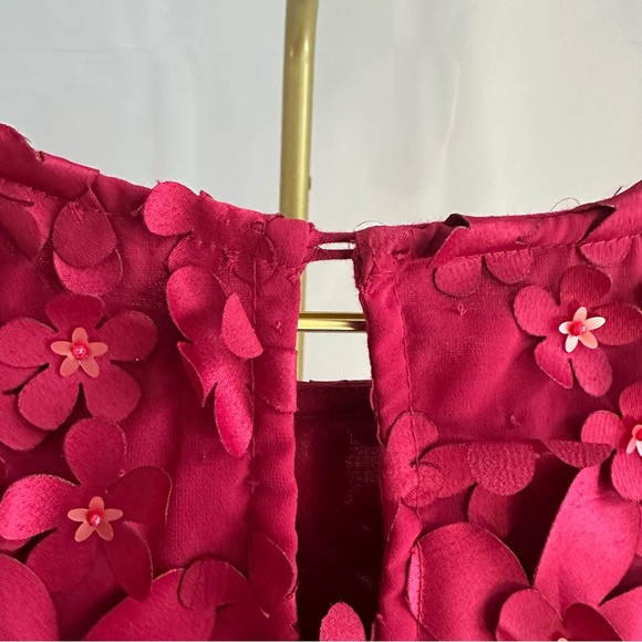 Anthropologie Varun Bahl Floral 3d Applique Blouse Top Berry Red/Pink size 10 - Picture 7 of 9